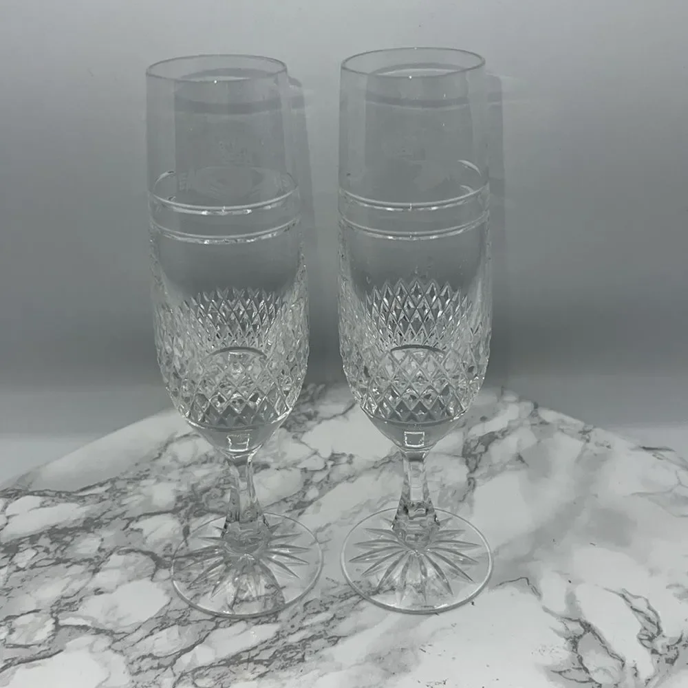 GALWAY CRYSTAL Champagne Flutes Claddagh Etched